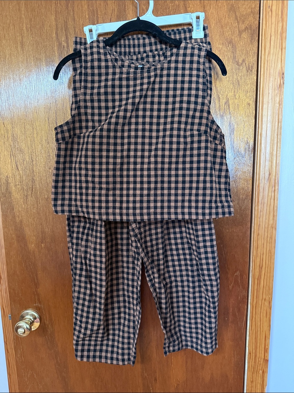 Women’s Two-Piece Gingham Set in Brown and Black